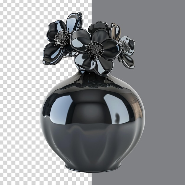 Vase with black flower isolated on transparent background