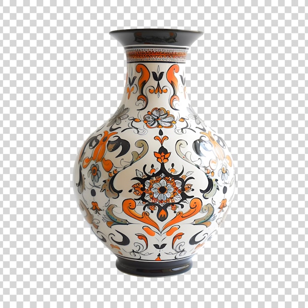 PSD a vase with floral design on a transparent background