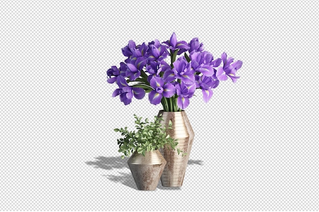 vase with flowers in 3d rendering isolated