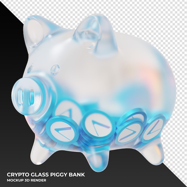 VeChain VET coin in frosted glass piggy bank 3d rendering