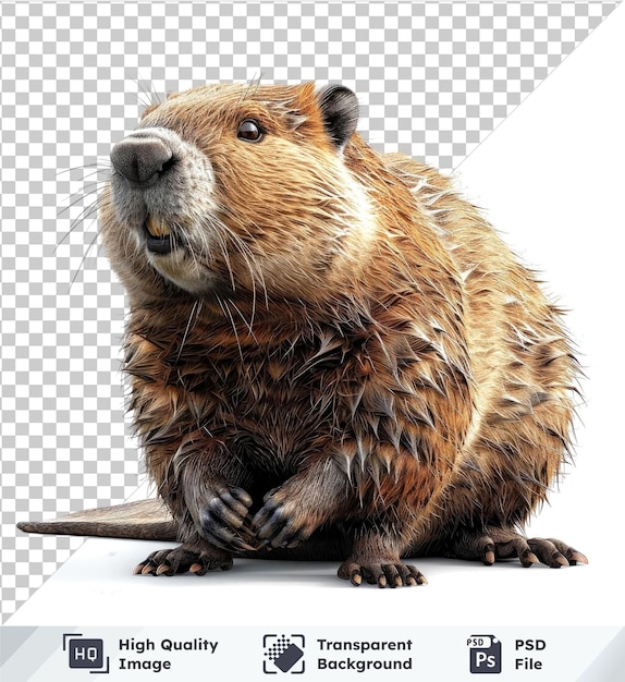 Vector beaver PSD with transparent background featuring unique details and brown animal in