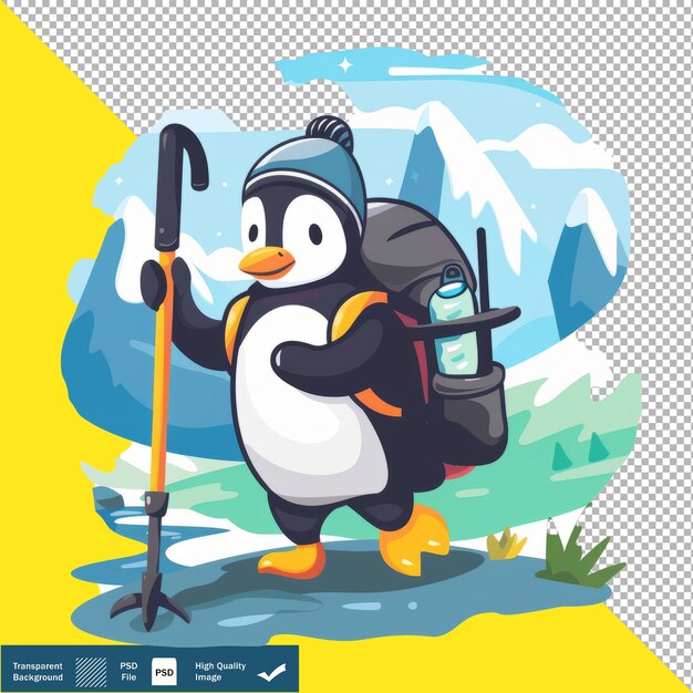 PSD vector cute penguin traveler exploring city transparent background png psd