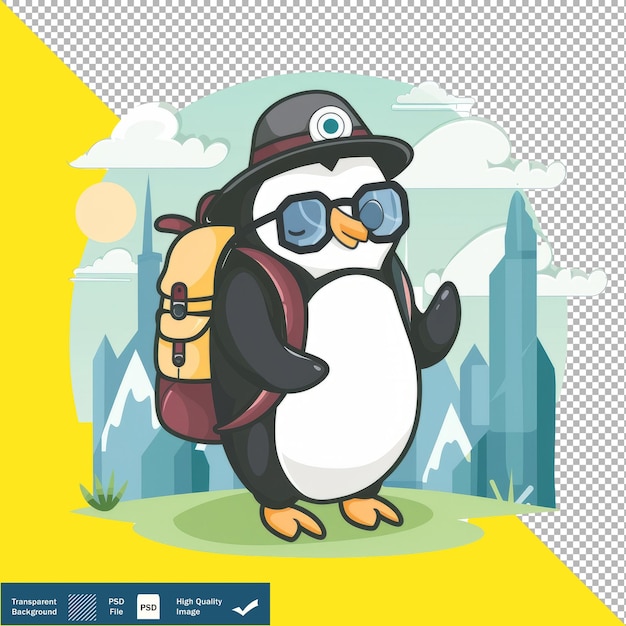 PSD vector cute penguin traveler exploring city transparent background png psd