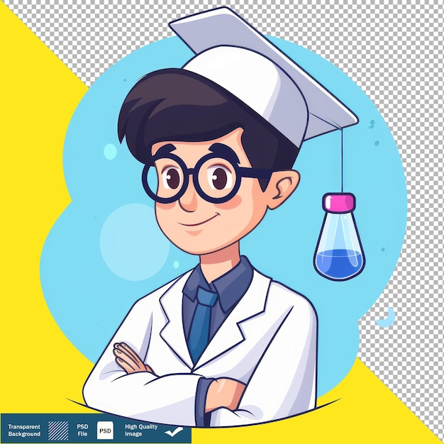 Vector Cute Philosopher Graduation Cartoon Transparent Background PNG PSD