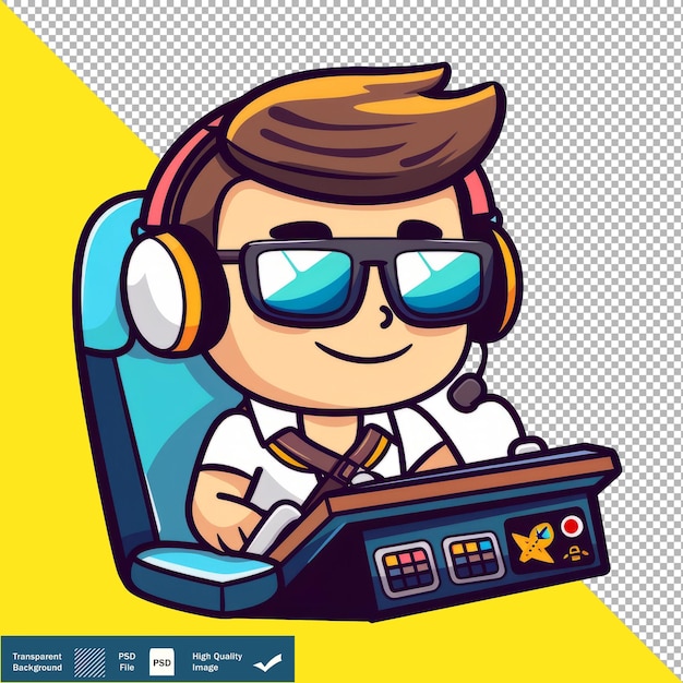 PSD vector cute pilot navigating aircraft cartoon transparent background png psd