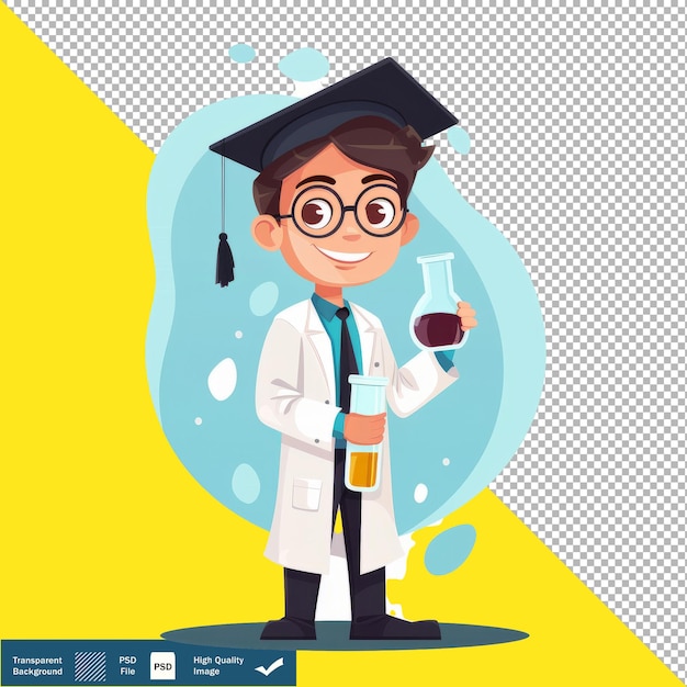 Vector Cute Scientist Conducting Experiments Cartoon Transparent Background PNG PSD