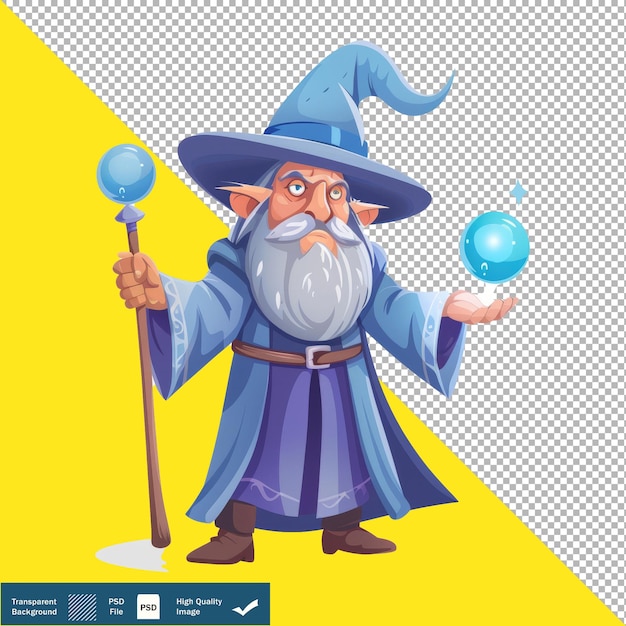 Vector Cute Sorcerer Casting Enchantments Transparent Background PNG PSD