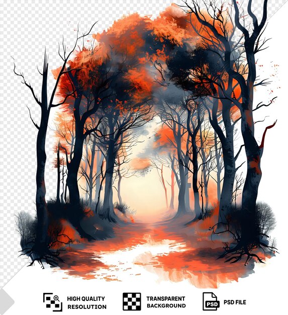 PSD vector halloween fear forest background with a path in the woods