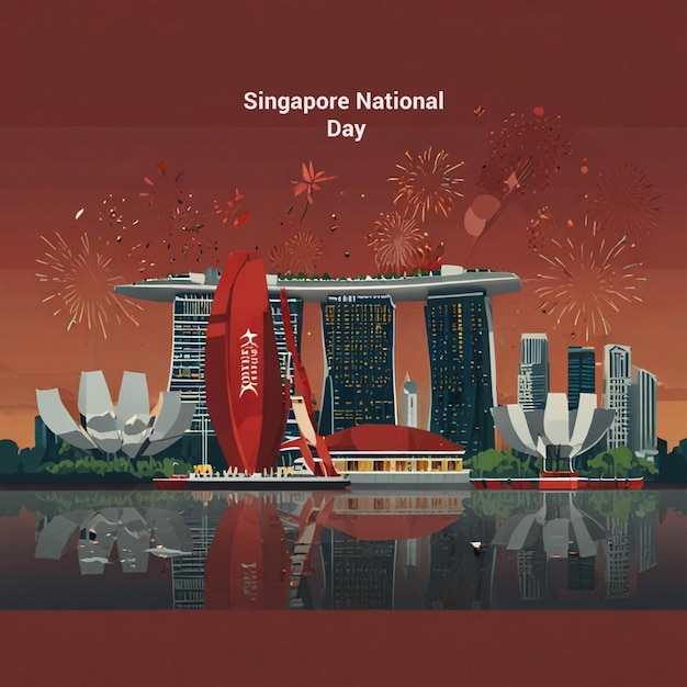 PSD vector hand drawn singapore national day illustration