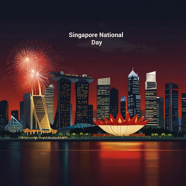 PSD vector hand drawn singapore national day illustration