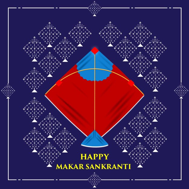 Vector Happy Makar Sankranti Red type Big Kite with small kites