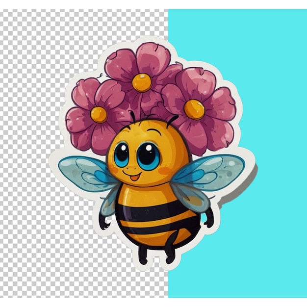 PSD vector honey bee cute bee happy spring sticker sheet png