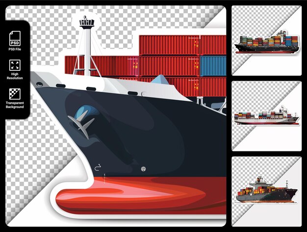 PSD vector illustration of container ship side view isolated on a transparent background