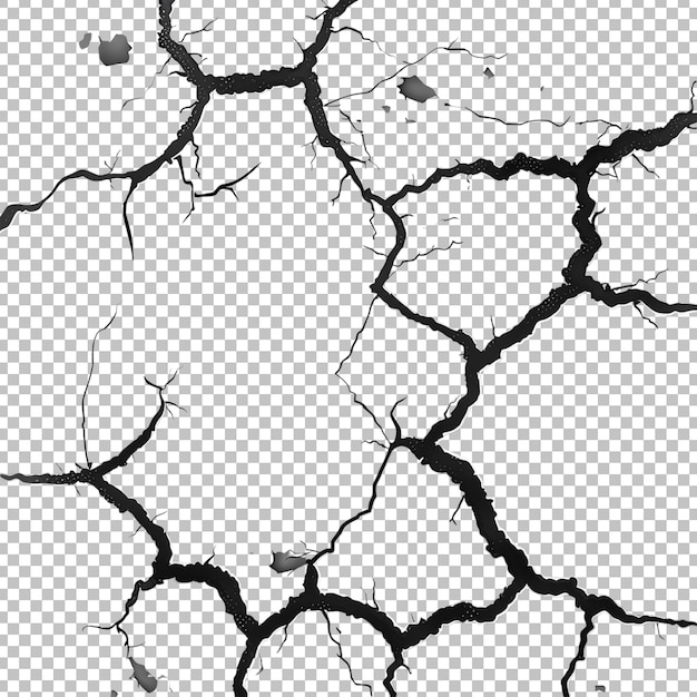 PSD vector illustration of a cracked and cracked cracked black and white image of a cracked wall