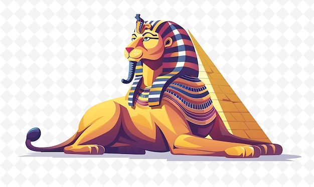 PSD a vector illustration of a lion statue with a pyramid in the background