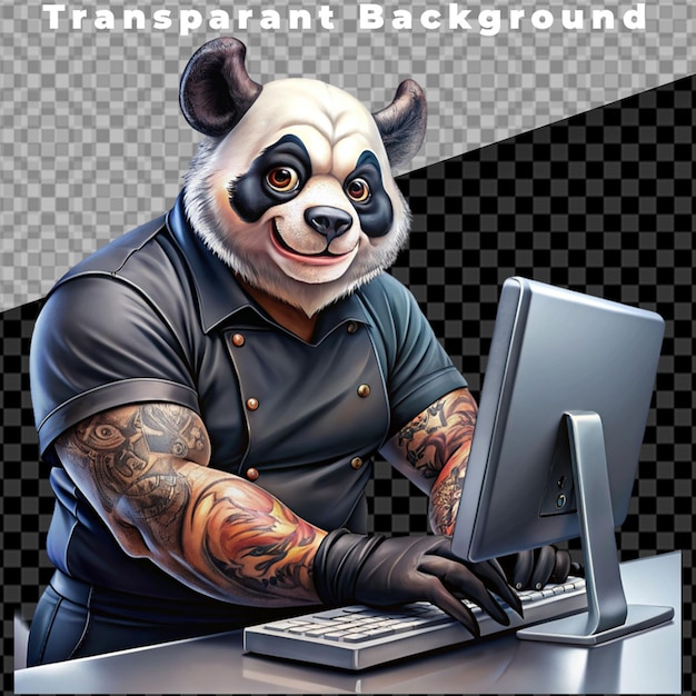 Vector illustration of panda using laptop