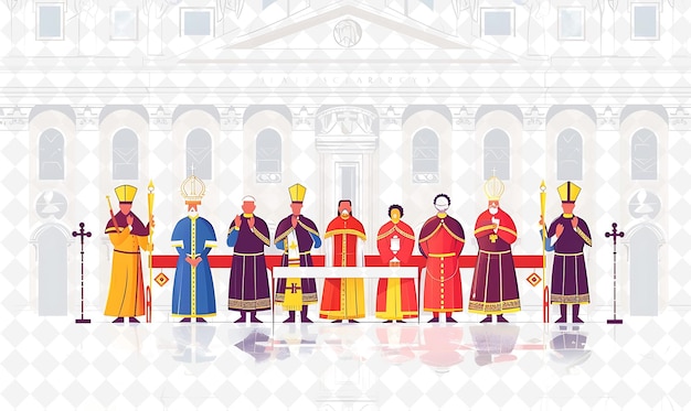 PSD a vector illustration of religious figures in front of a temple with the image of the pope