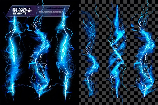 Vector Illustration Set of Blue Glowing Storm Bolts on Transparent Background