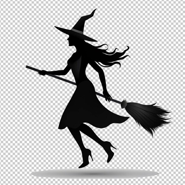 PSD vector illustrations of silhouette halloween witch isolated on transparent background