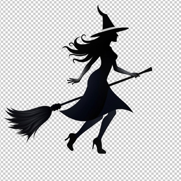 PSD vector illustrations of silhouette halloween witch isolated on transparent background