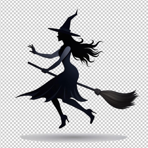 PSD vector illustrations of silhouette halloween witch isolated on transparent background