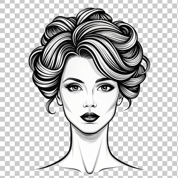 PSD vector outline woman silhouette with stylish hairs on transparent background