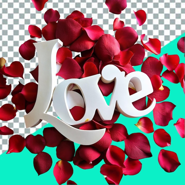 vector paper cut word love on a backdrop of rose petals valentine day background vector illustration eps10