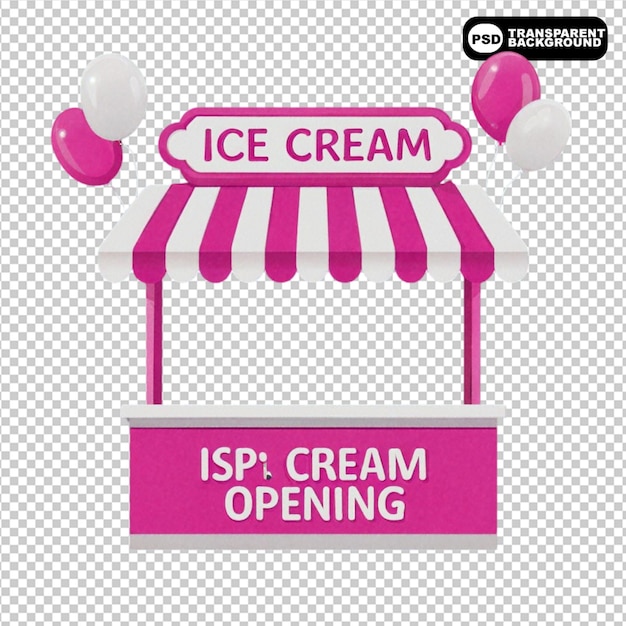 Vector pink ice cream opening shop booth icon with balloons png isolated on transparent background