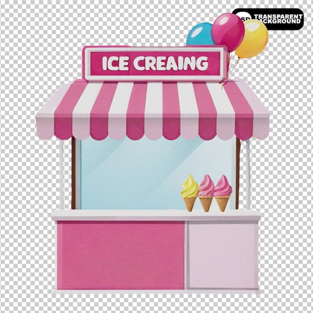 PSD vector pink ice cream opening shop booth icon with balloons png isolated on transparent background