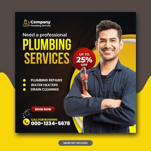 PSD vector plumbing social media post template