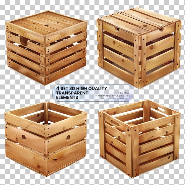 Vector realistic cargo storage wooden box isolated on transparent background