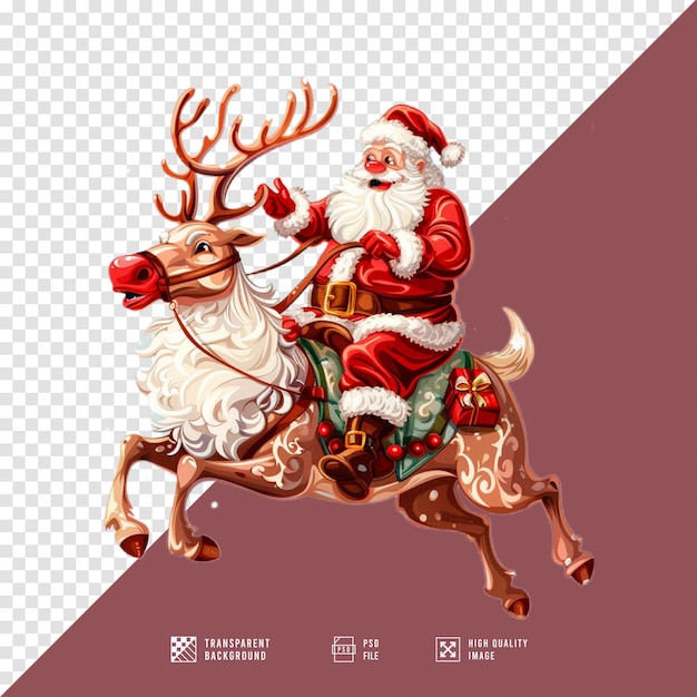 PSD vector santa claus riding a reindeer without background hd quality