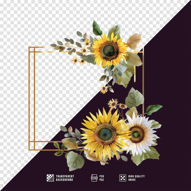 vector sunflower frame with transparent background