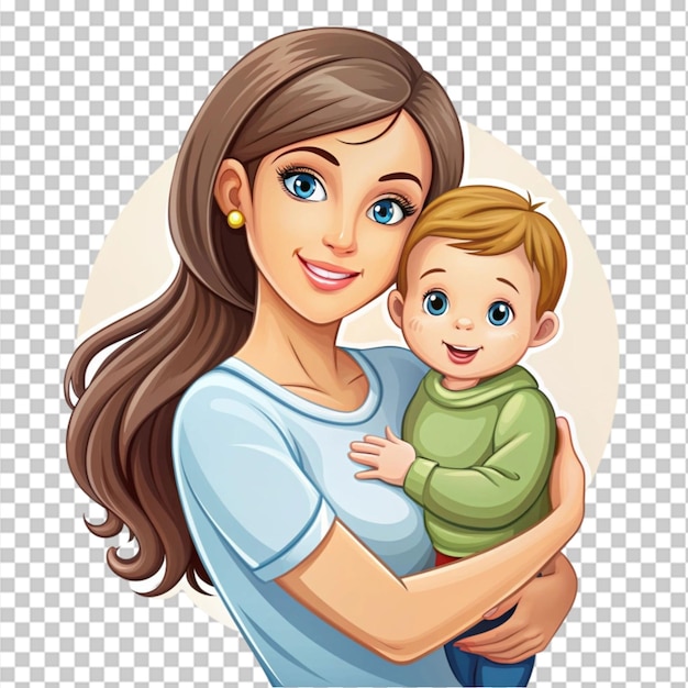 PSD vector young good looking mother carry cute kid on transparent background