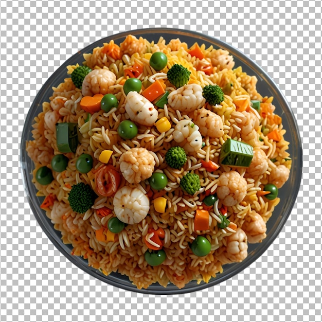 Veg Schezwan Fried Rice on white bowl isolated on transparent background premium psd