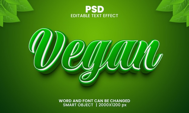 Vegan 3d editable text effect Premium Psd with background