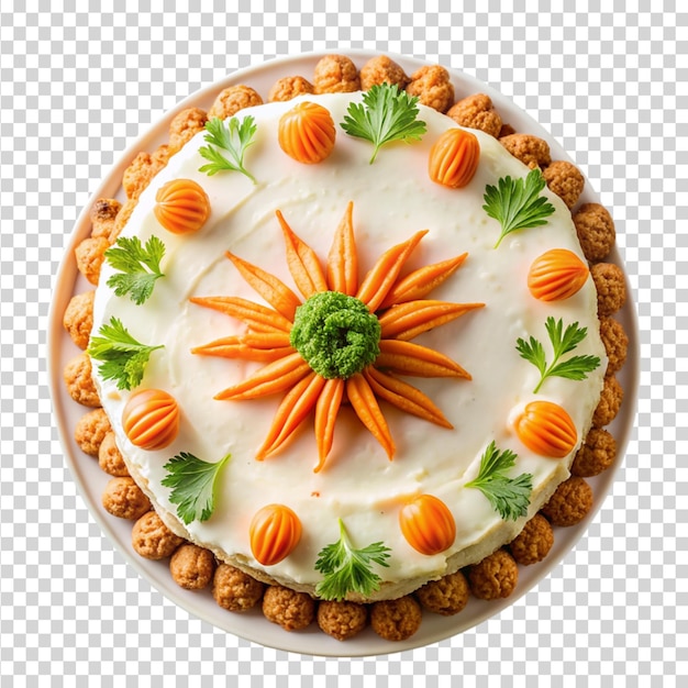 PSD vegan carrot cake top view isolated on transparent background