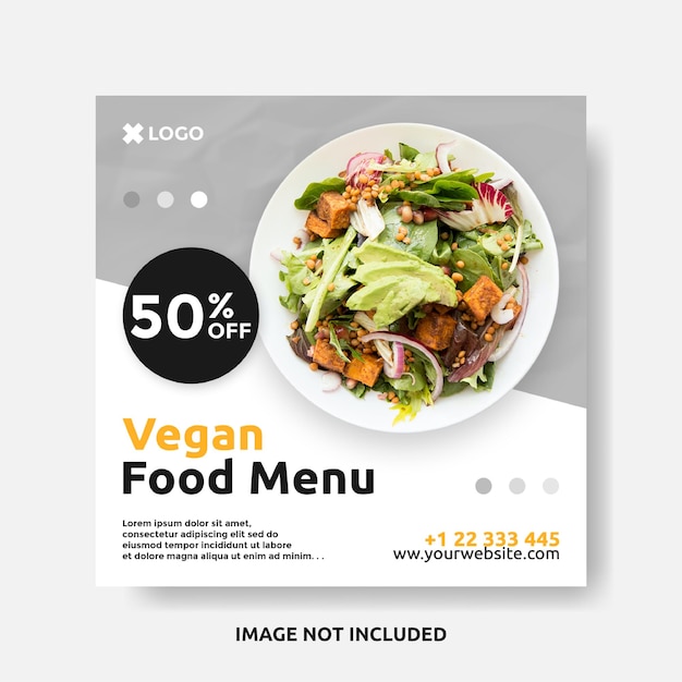 Vegan food menu simple square post social media template