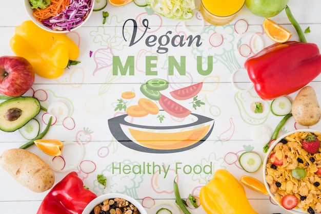 Vegan menu background with vegetables circle