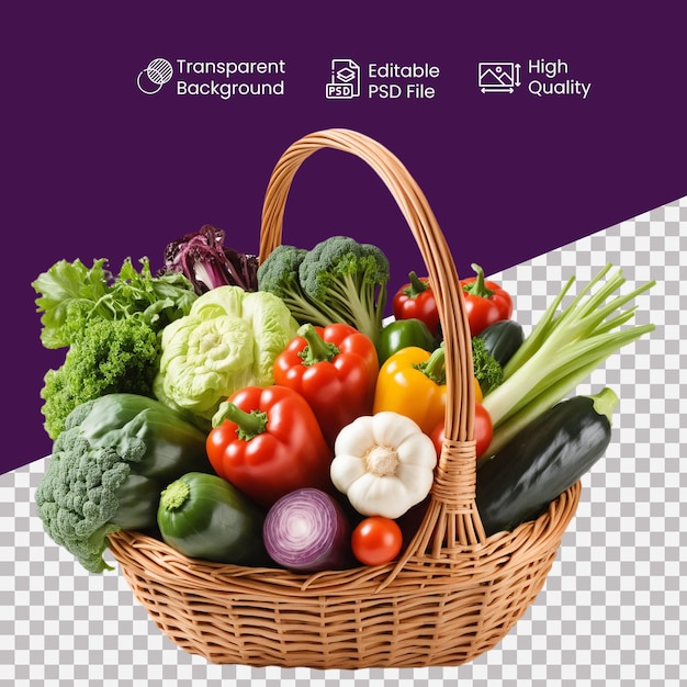 a vegetable basket in a transparent background