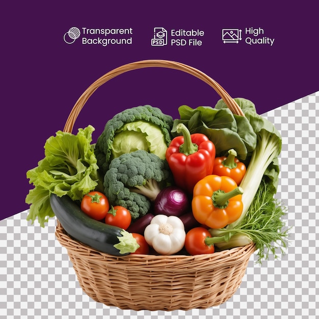 PSD a vegetable basket in a transparent background