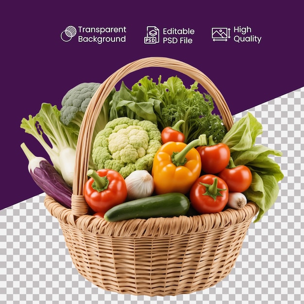 a vegetable basket in a transparent background