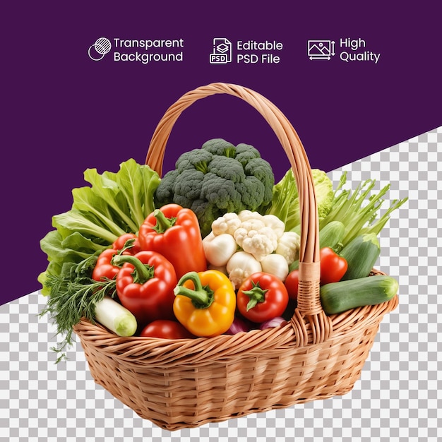 a vegetable basket in a transparent background