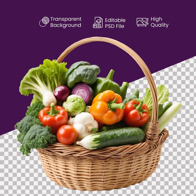 a vegetable basket in a transparent background