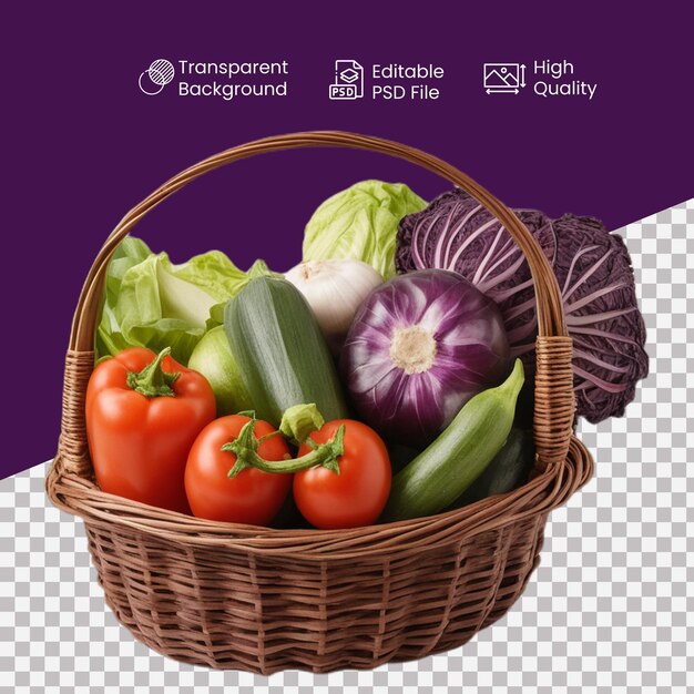 PSD a vegetable basket in a transparent background