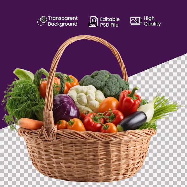 a vegetable basket in a transparent background