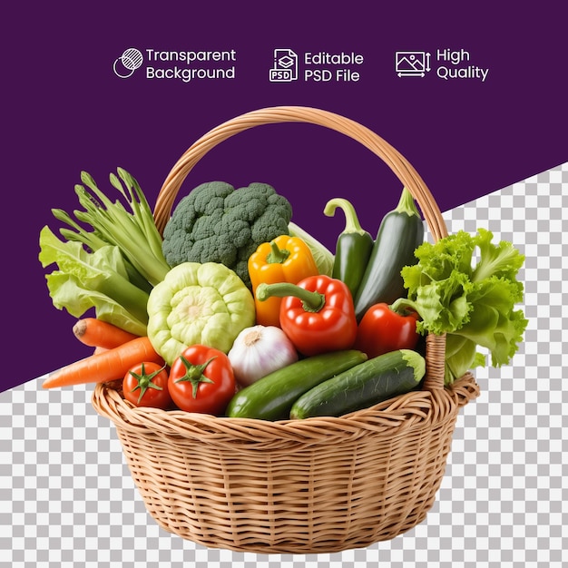 a vegetable basket in a transparent background