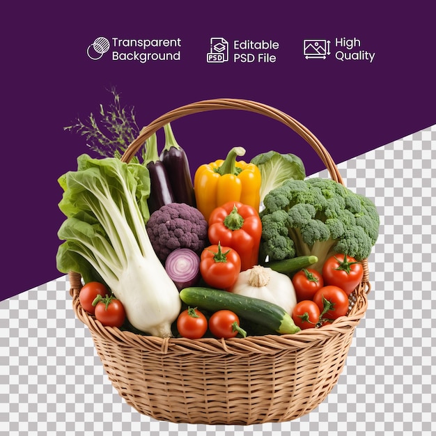 a vegetable basket in a transparent background