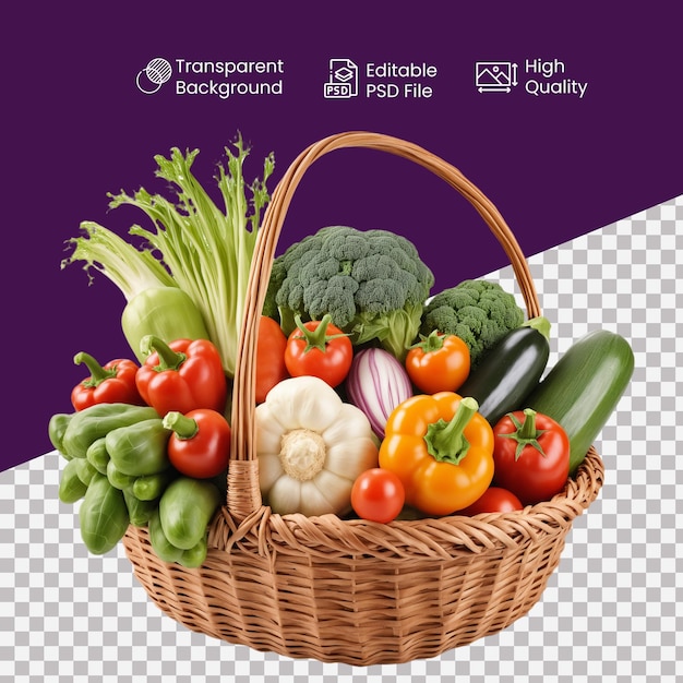 a vegetable basket in a transparent background