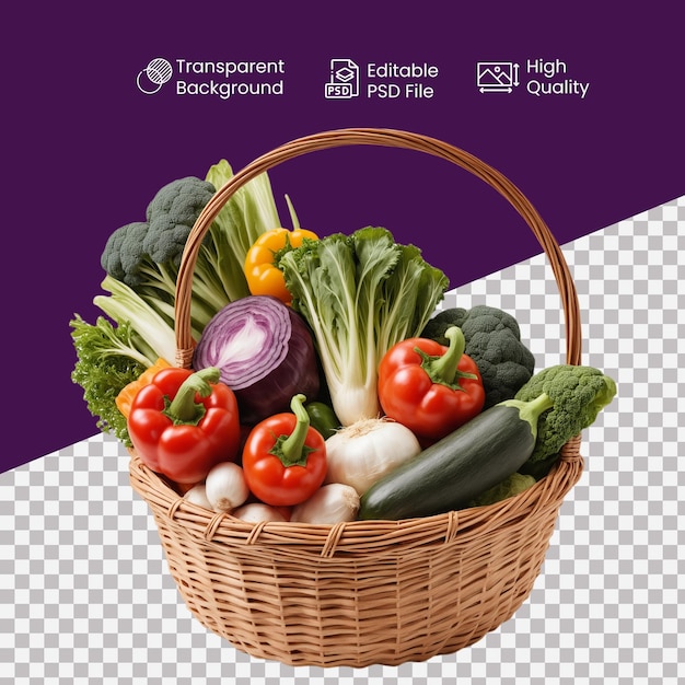 a vegetable basket in a transparent background